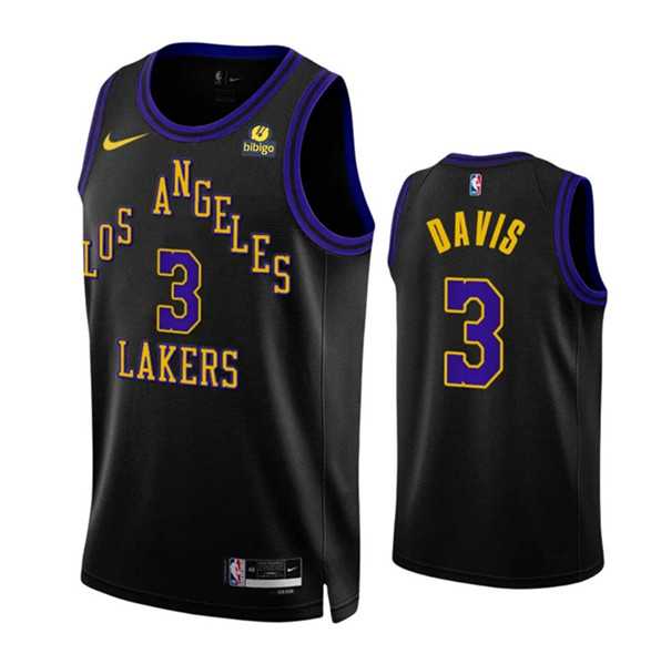 Men's Los Angeles Lakers #3 Anthony Davis Black 2023-24 City Edition Stitched Basketball Jersey Dzhi